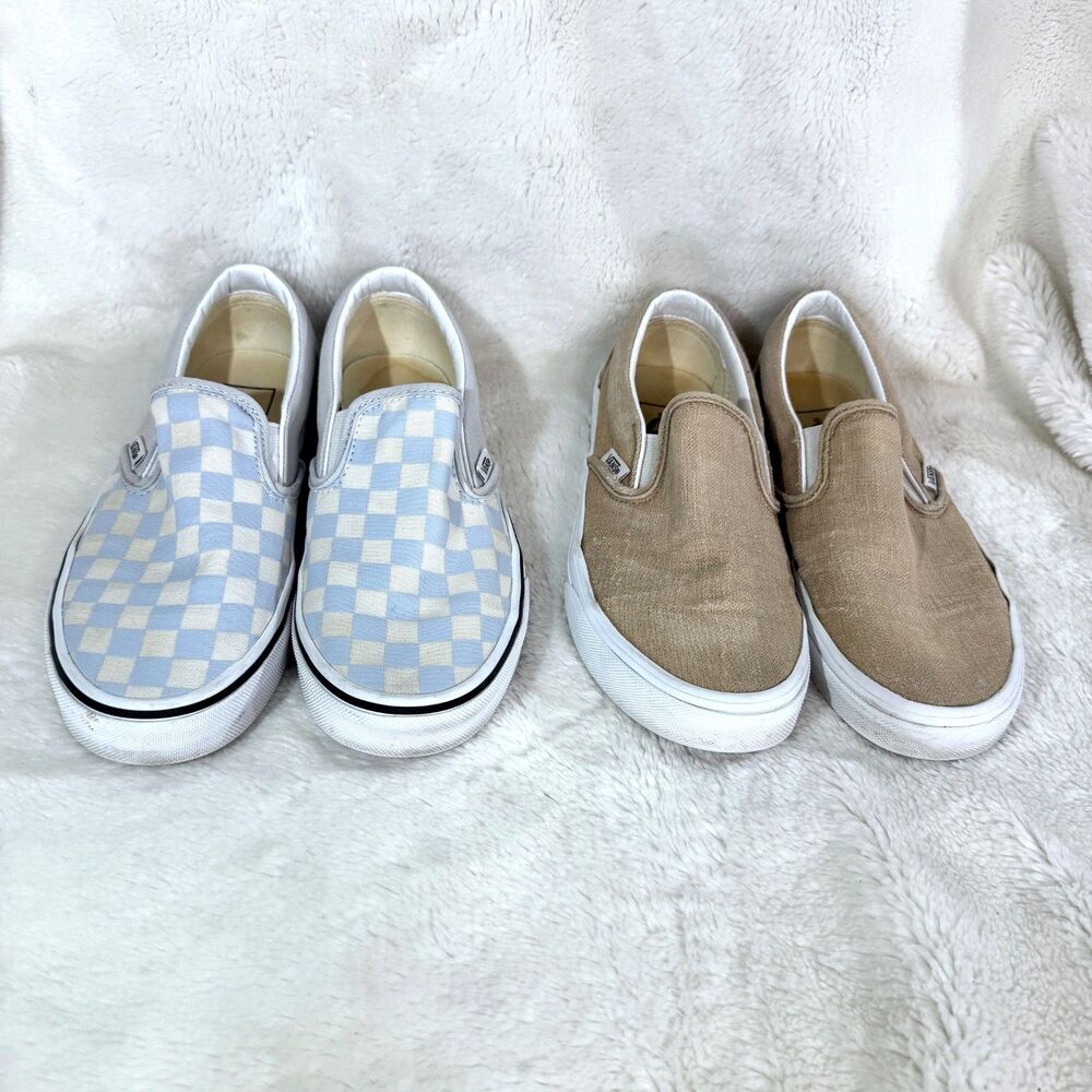 Vans Womens Checker Board Classic Slip-On Shoes Size 6.5 Blue White Tan Lot of 2 - Picture 3 of 6